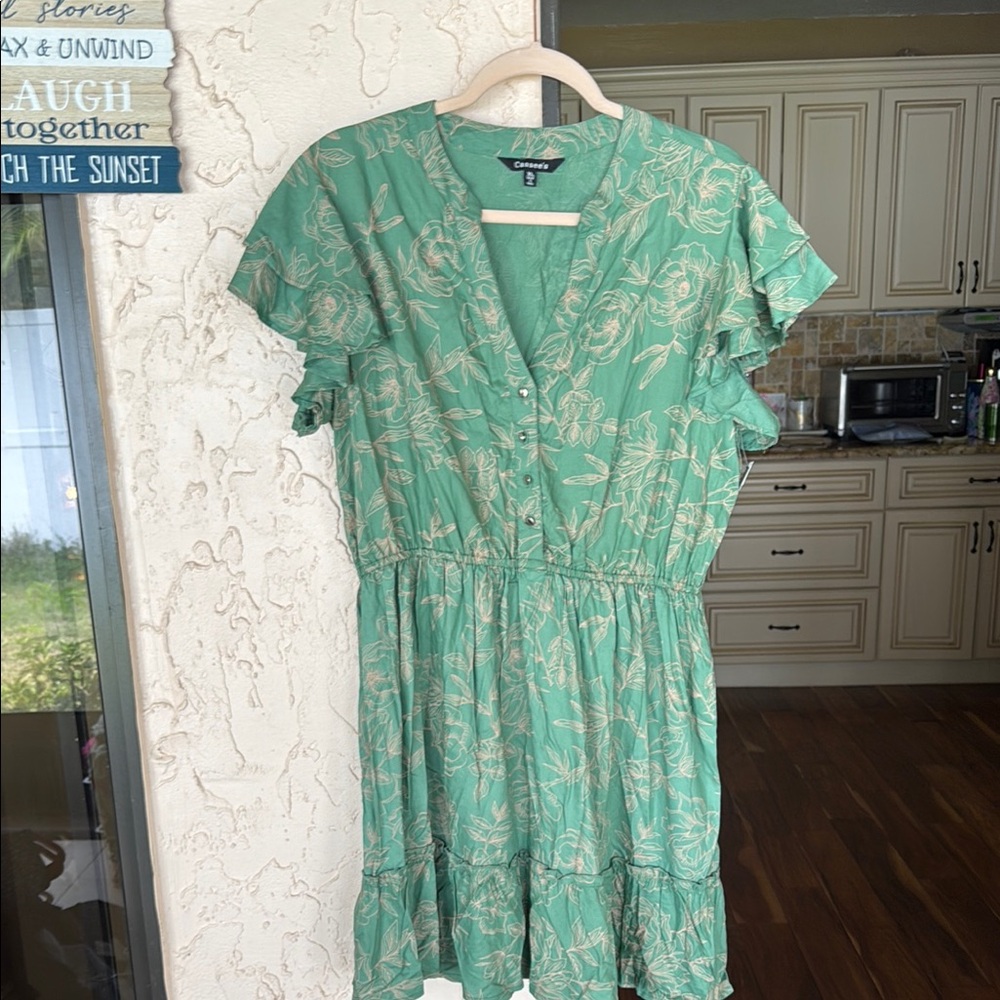 Csssee’s Green V-Neck Flutter Sleeve Sundress